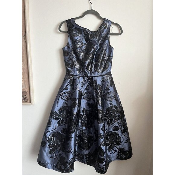 Kay Unger Peony metallic jacquard Jackie Midi Dress Size 2 - Picture 2 of 12